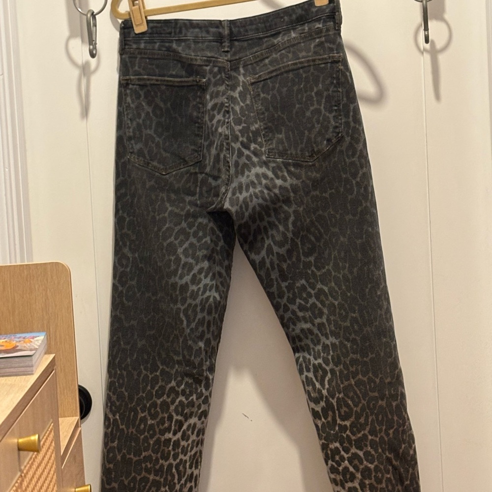 All Saints Leopard Print Straight Leg Jeans - Black and Brown